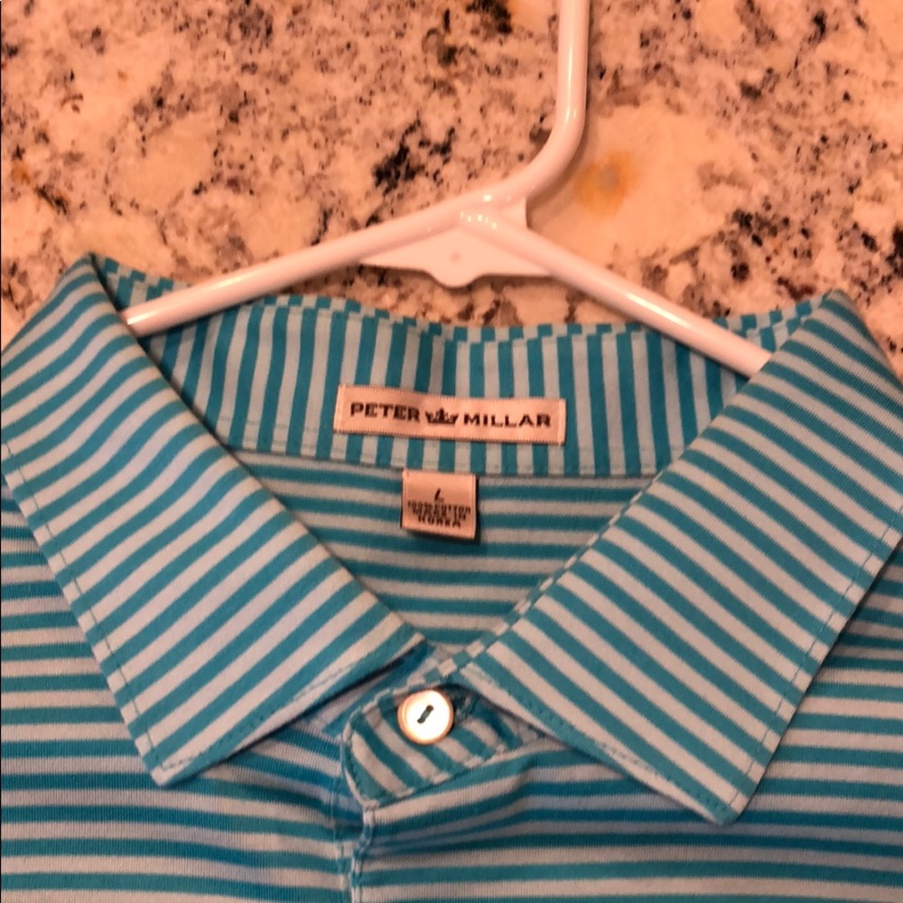 Peter Millar Golf Polo - Blue and Grey Striped